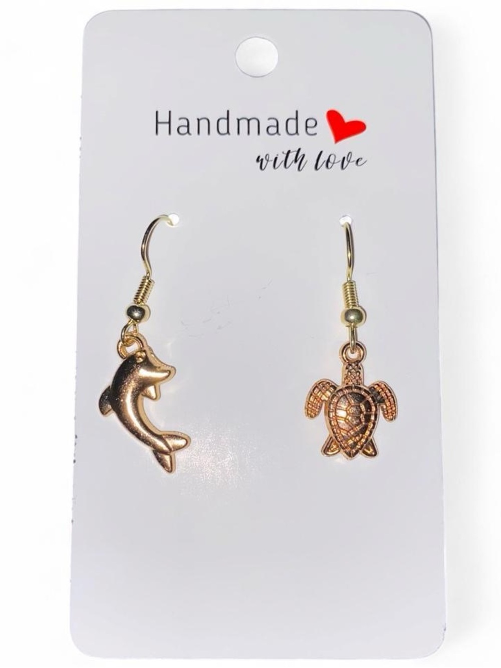 Gold Dolphin and Sea Turtle Earrings